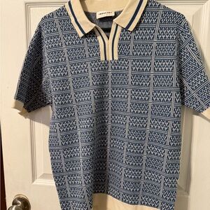 Blue and Cream Men's Shirt